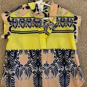 Crewcuts Yellow and Navy Patterned Button-Up Shirt, size 3, NWT
